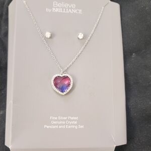 Silver Heart Pendant and Earring Set